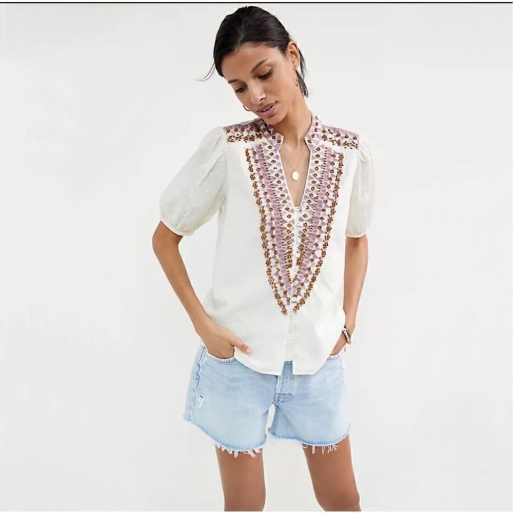 Anthropologie - Forever That Girl Embroidered Peasant Blouse size 2 - Picture 6 of 11